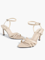 Women's Black Patent Leather Multi-Strap Ankle Strap Heeled Sandals - Summer Party Heels
