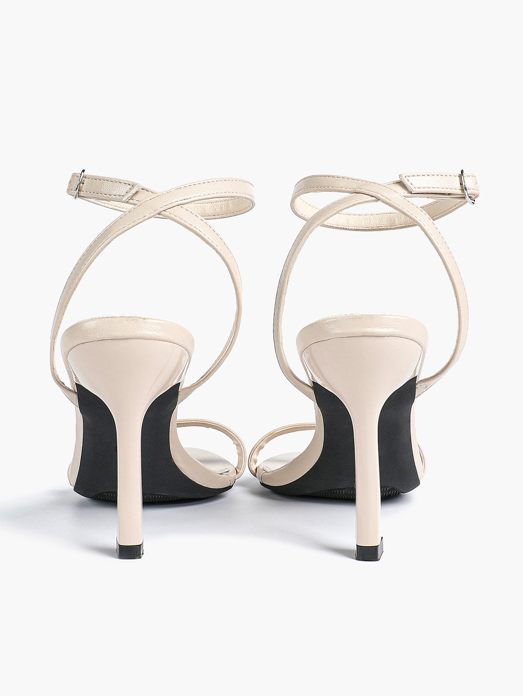 Black Leather Square Toe Ankle Strap High Heel Sandals