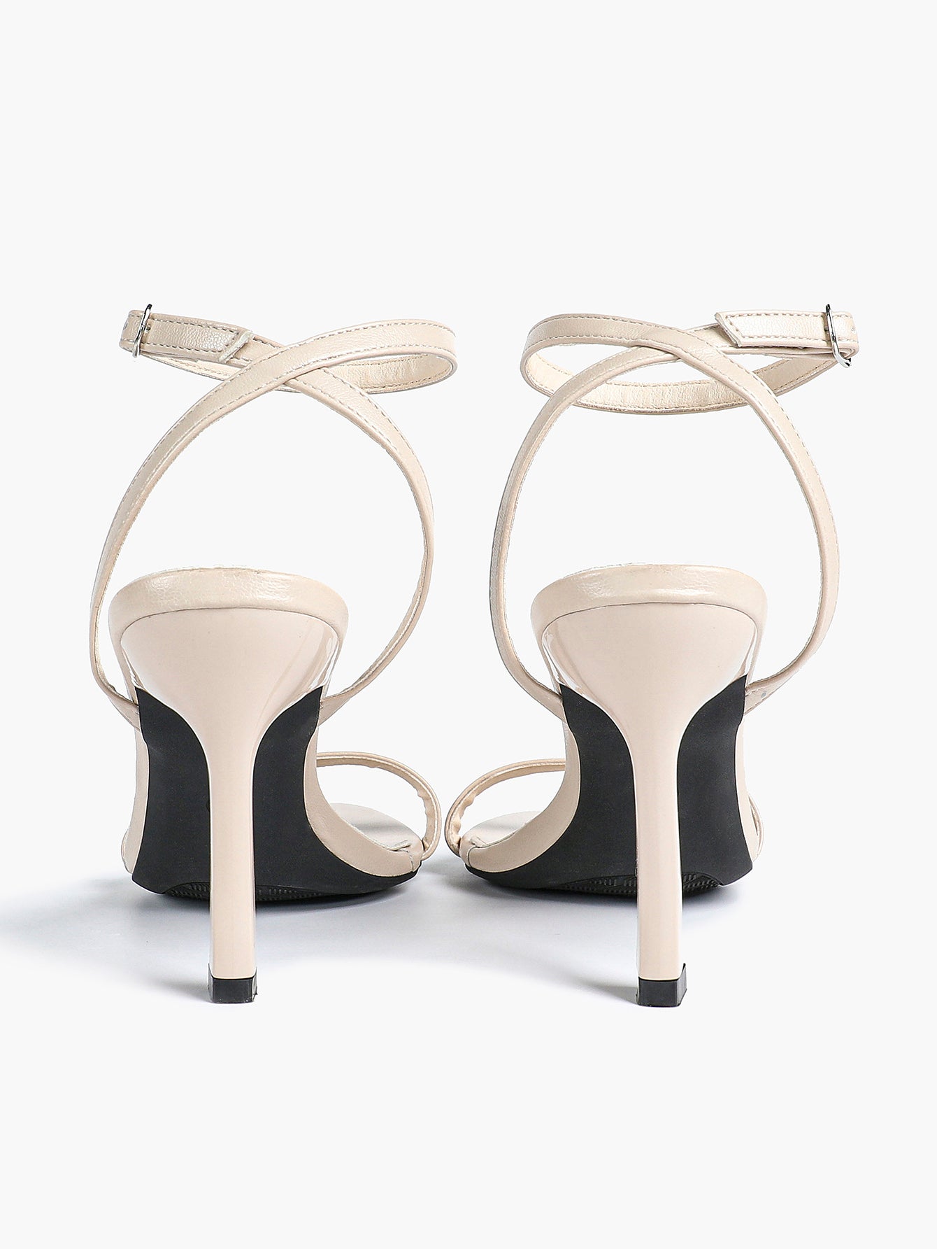 Black Leather Square Toe Ankle Strap High Heel Sandals