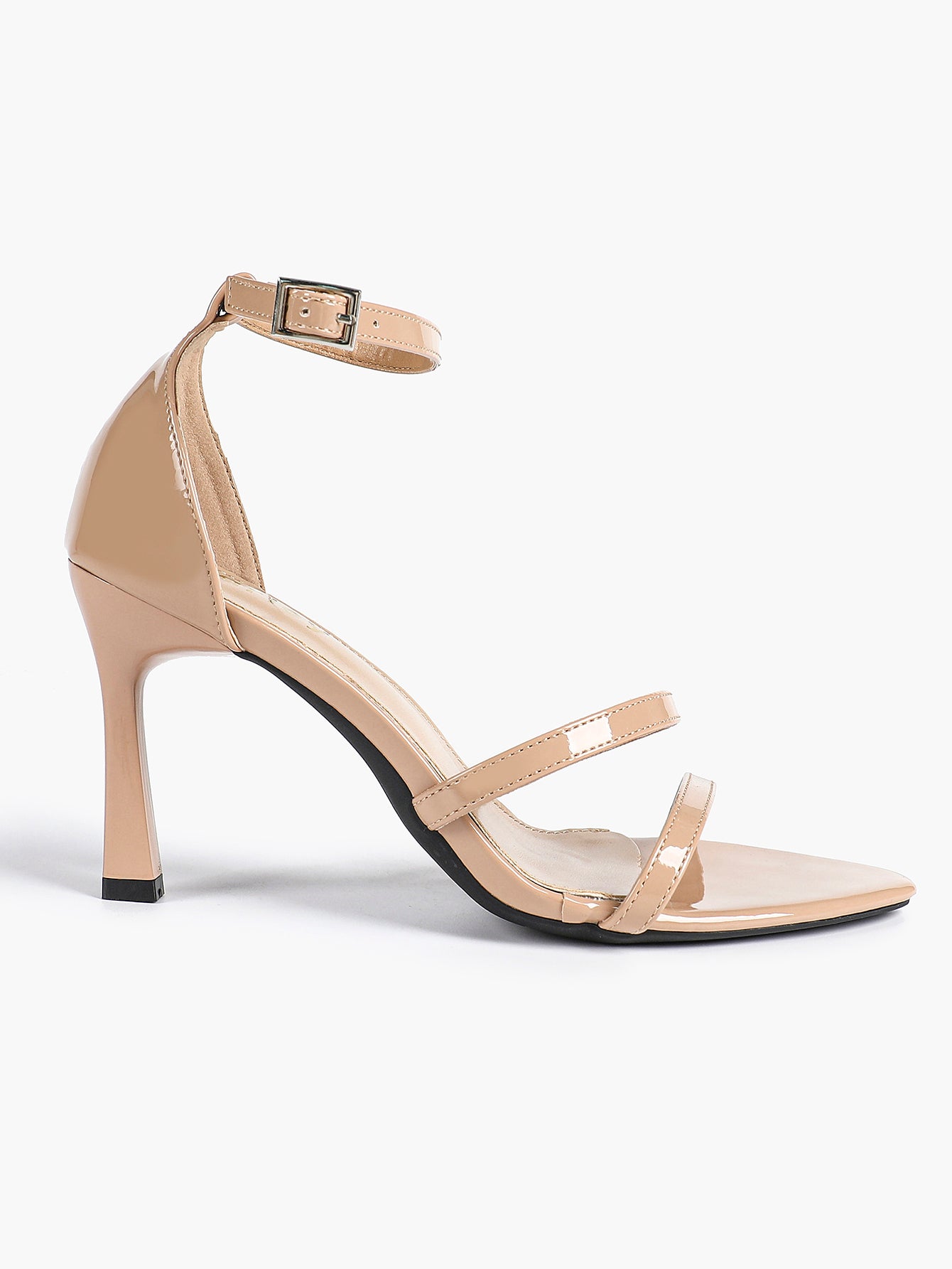 Black Leather Double Strap Heeled Sandals Open Toe - Casual Office Stiletto Pumps