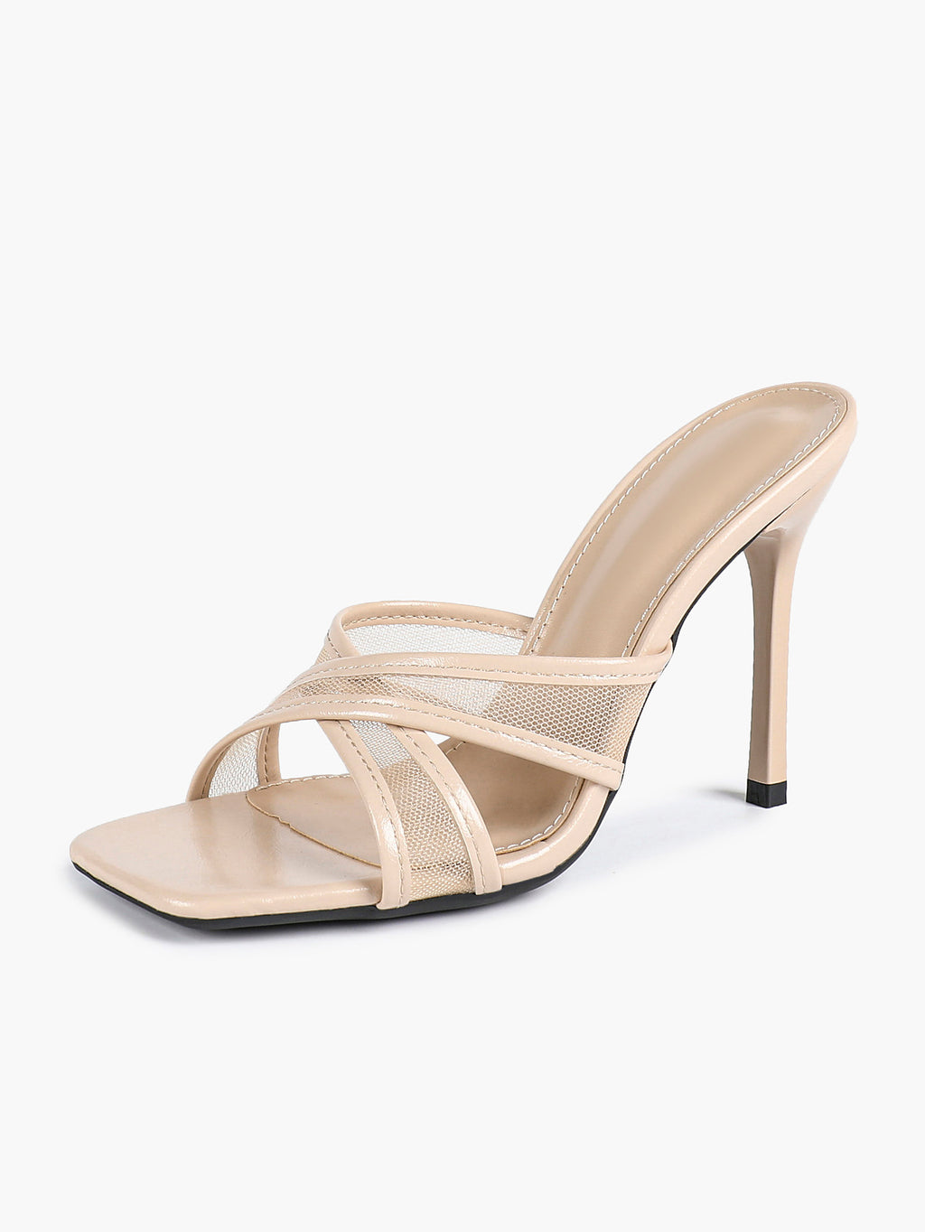 Mesh Panel Square Toe Heeled Mules Slide Sandals Party Clubwear