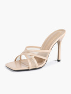 Mesh Panel Square Toe Heeled Mules Slide Sandals Party Clubwear
