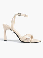 Women's Black Patent Leather Multi-Strap Ankle Strap Heeled Sandals - Summer Party Heels