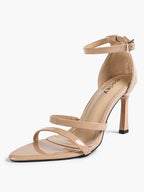 Black Leather Double Strap Heeled Sandals Open Toe - Casual Office Stiletto Pumps