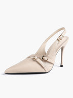 Leather Multi Buckle Slingback Pointed Toe Stiletto Heels-Elegant Dress Shoes