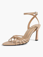 Gold Metallic Knotted Multi-Strap Open Toe Ankle Strap High Heel Sandals
