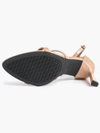 Black Leather Double Strap Heeled Sandals Open Toe - Casual Office Stiletto Pumps