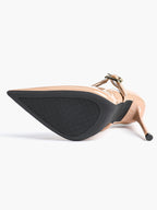 Elegant Nude Patent Pointed Stiletto Heels | Leather Strap with Gold Buckle ISHIFIVAN