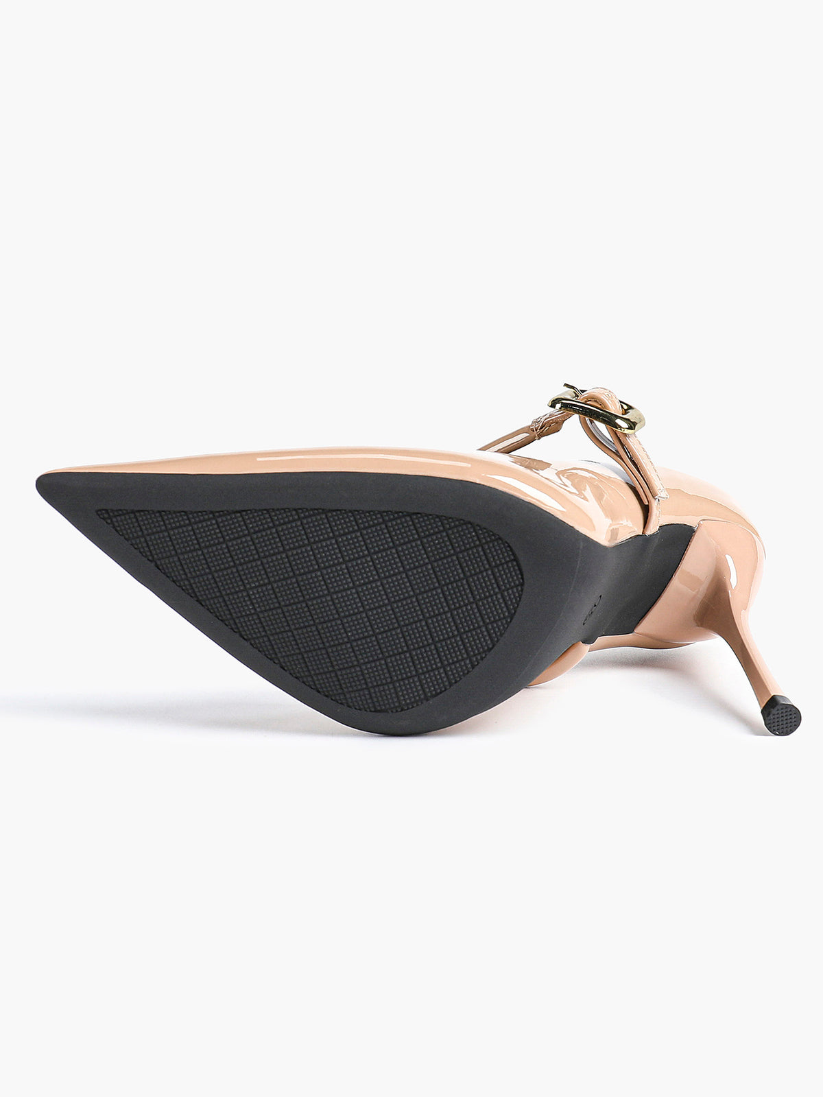 Elegant Nude Patent Pointed Stiletto Heels | Leather Strap with Gold Buckle ISHIFIVAN