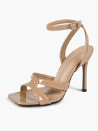 Silver Metallic Cross Strap Ankle Strap Heeled Sandals Stiletto Pumps  Evening Party