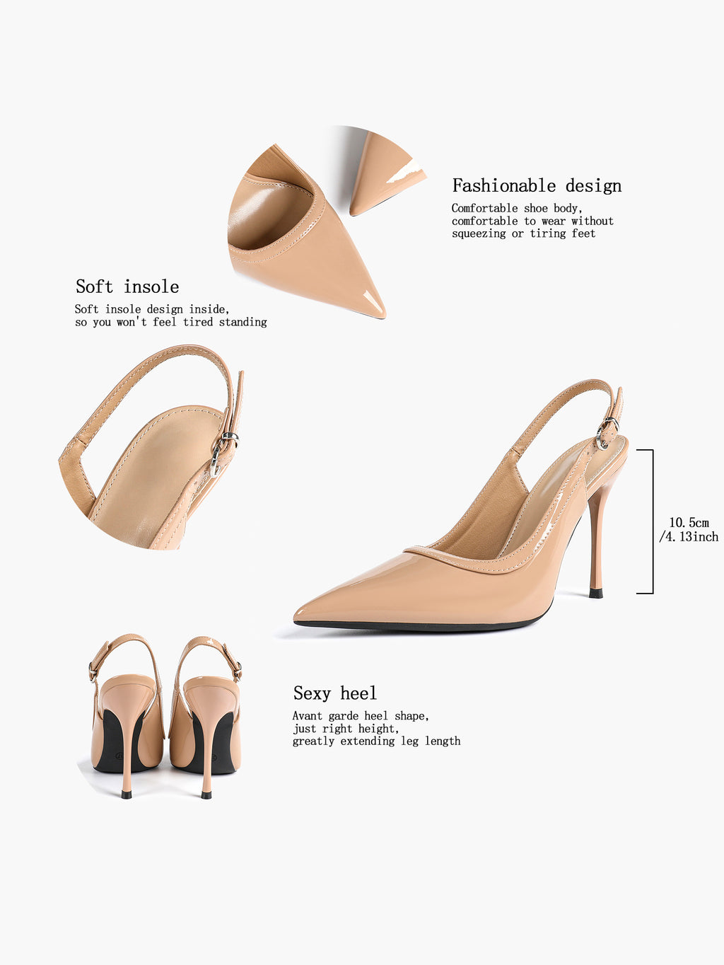 Glossy Patent Slingback Heels | Pointed Toe Formal Heels