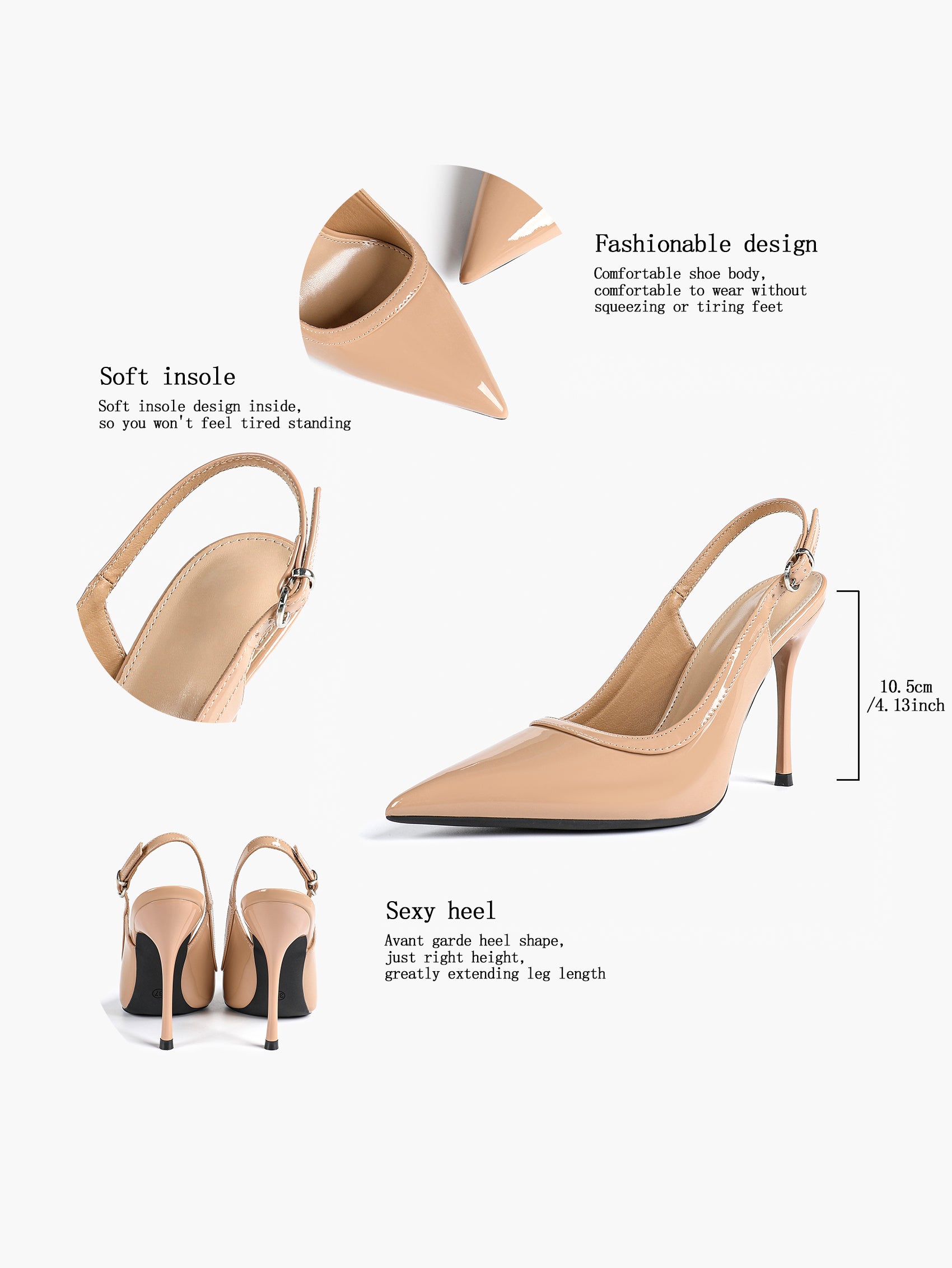 Glossy Patent Slingback Heels | Pointed Toe Formal Heels
