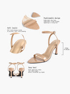 Black Leather Square Toe Ankle Strap High Heel Sandals