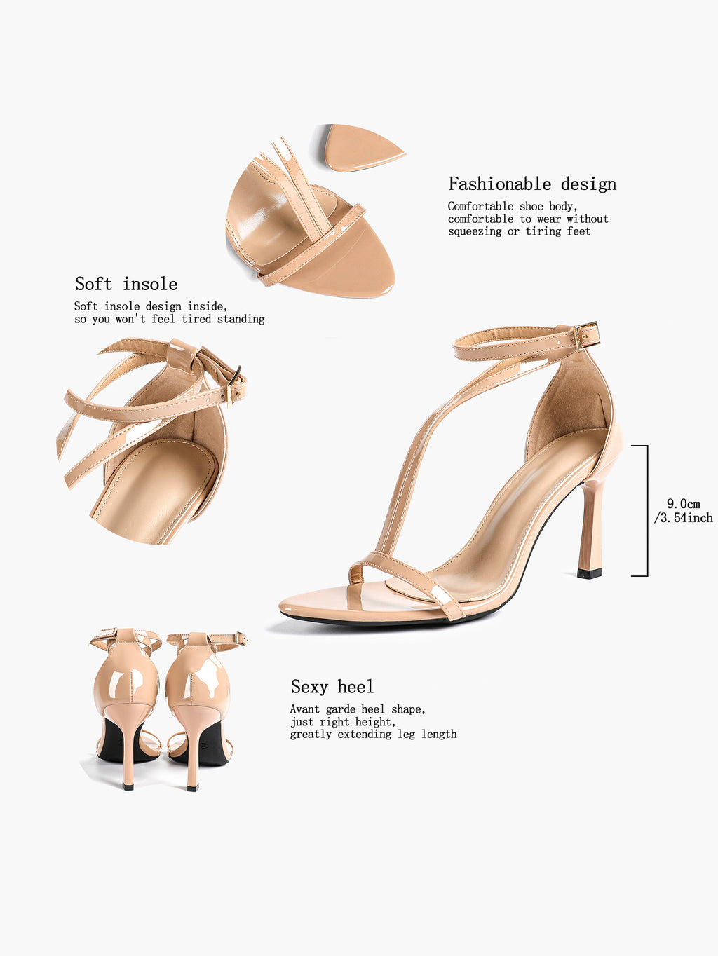 Women's Pointed Toe T-Strap High Heel Sandals -Summer, Wedding Guest, Date Night