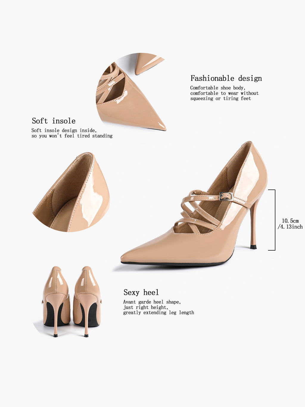 Cross Buckle Slingback Heels - Classic Pointed Toe Pumps