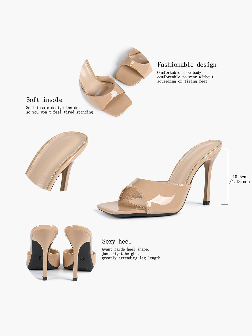 Leather Square Toe High Heel Mules Slip-On Stiletto Sandals Wedding Casual Shoes