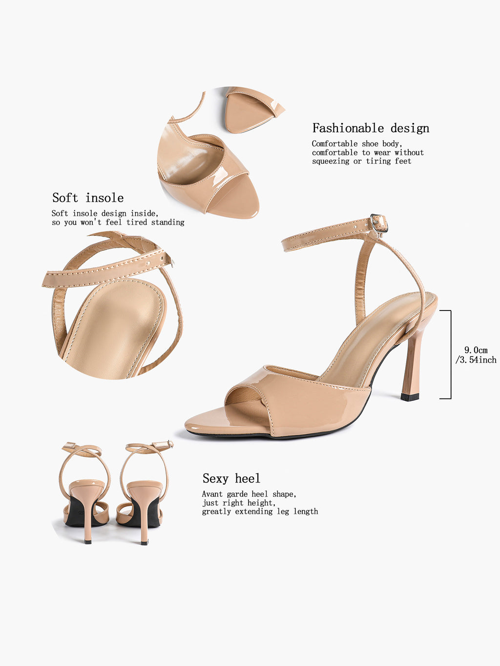 Open Toe Single Band Ankle Strap Heels Adjustable Sandals for Summer Date