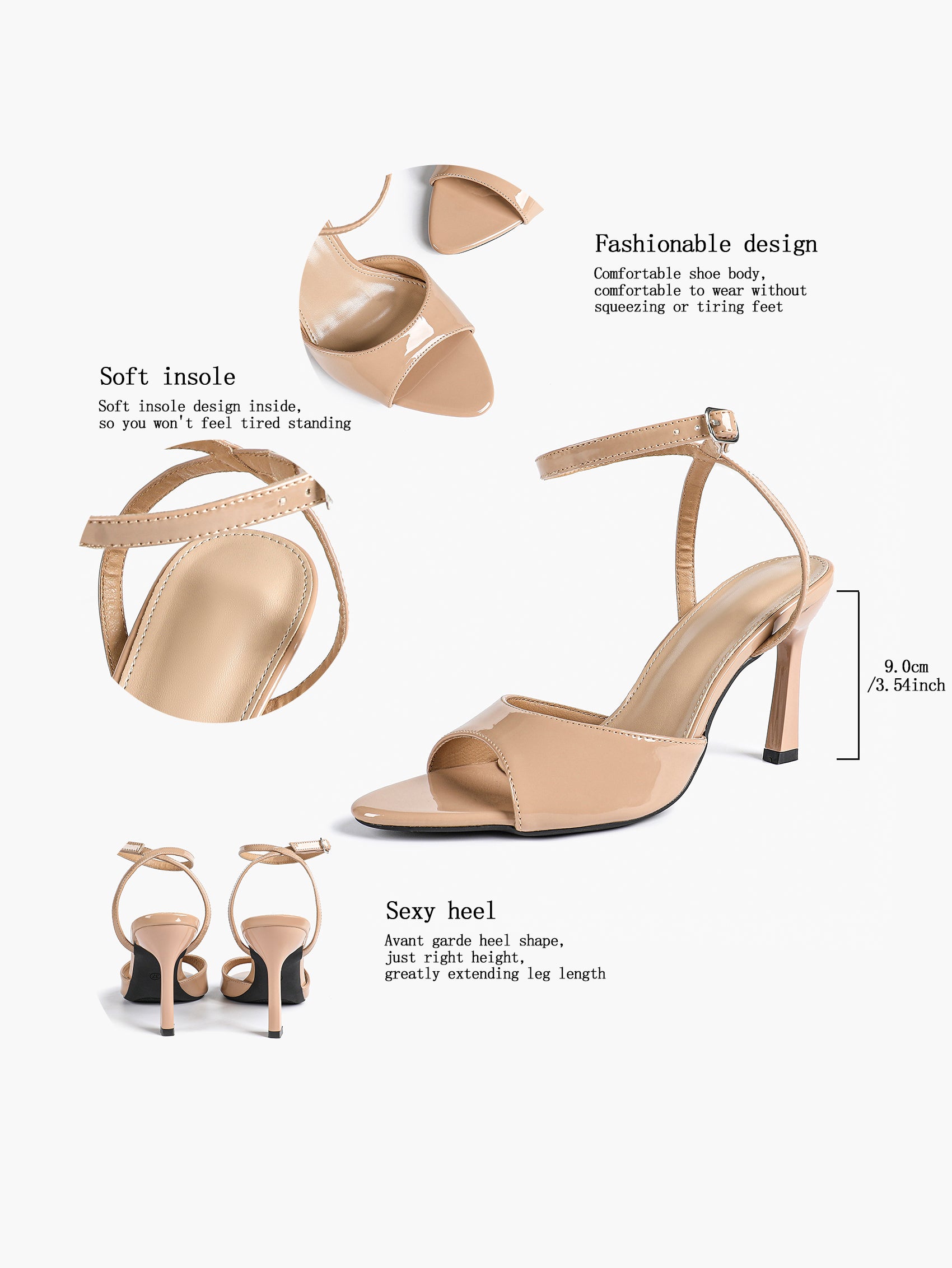 Open Toe Single Band Ankle Strap Heels Adjustable Sandals for Summer Date