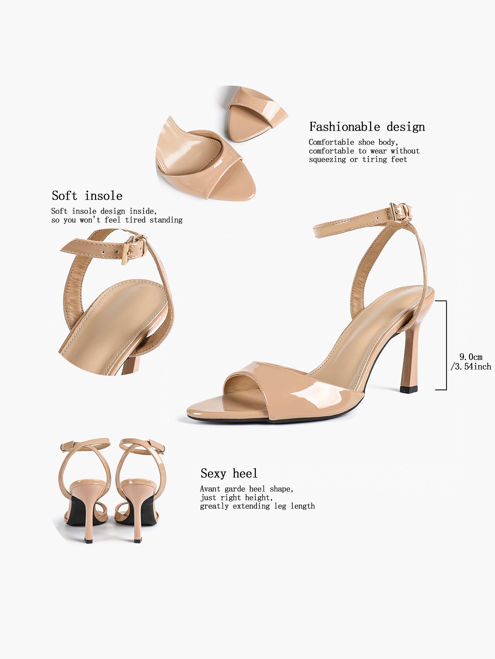 White Ankle Strap Open Toe Block Heeled Sandals - Wedding Party Office