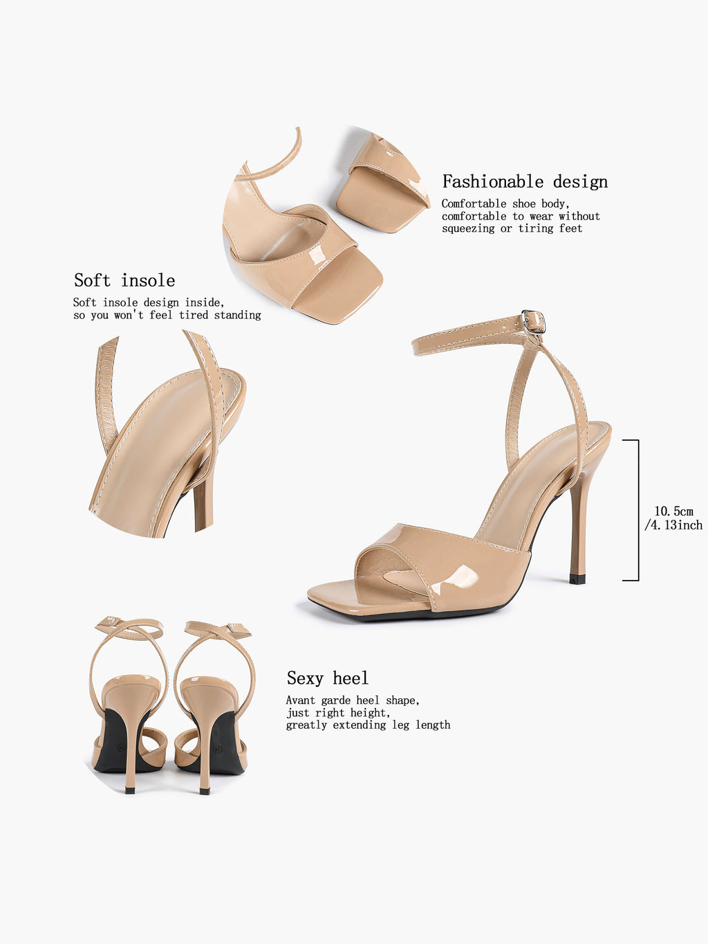 Women's Black Square Toe Ankle Strap Heeled Sandals Wedding Party Casual Shoes