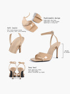 Women's Black Square Toe Ankle Strap Heeled Sandals Wedding Party Casual Shoes