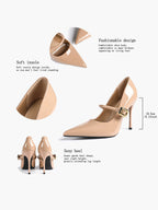 Elegant Nude Patent Pointed Stiletto Heels | Leather Strap with Gold Buckle ISHIFIVAN