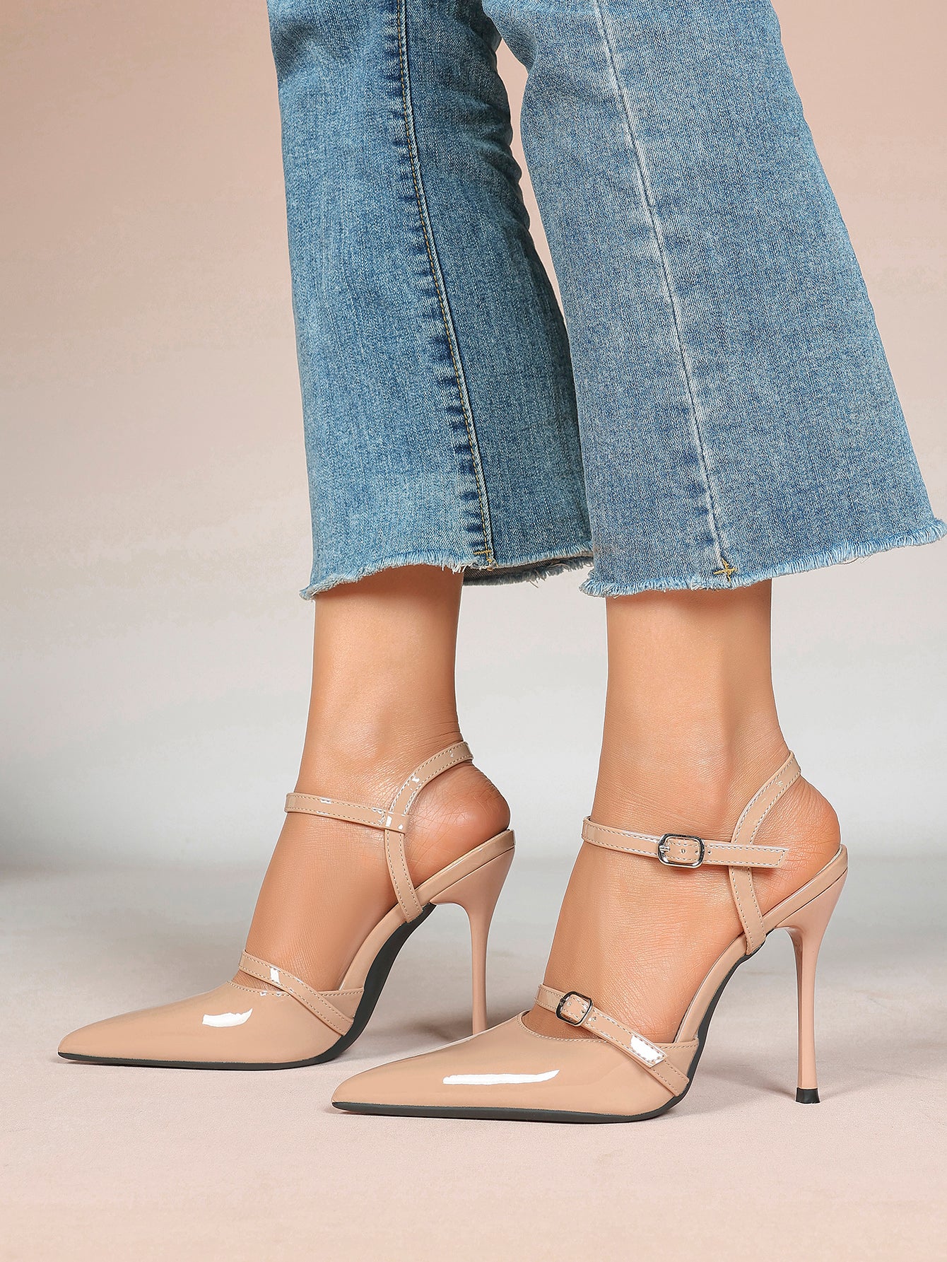 Double Strap Slingback Pointed Toe Stiletto Heels - Mary Jane Style Pumps