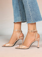 White Ankle Strap Open Toe Block Heeled Sandals - Wedding Party Office