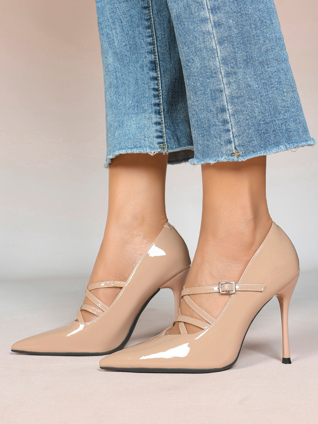 Cross Buckle Slingback Heels - Classic Pointed Toe Pumps