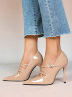 Cross Buckle Slingback Heels - Classic Pointed Toe Pumps