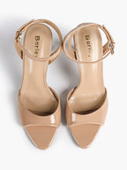 White Ankle Strap Open Toe Block Heeled Sandals - Wedding Party Office