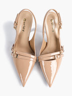 Leather Multi Buckle Slingback Pointed Toe Stiletto Heels-Elegant Dress Shoes