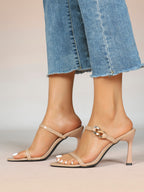 Chain Detail Open Toe High Heel Mules - Daily Party Sandals