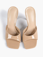 Leather Square Toe High Heel Mules Slip-On Stiletto Sandals Wedding Casual Shoes