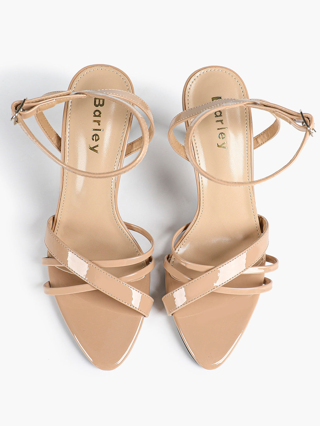Women's Black Patent Leather Multi-Strap Ankle Strap Heeled Sandals - Summer Party Heels