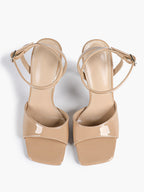 Women's Black Square Toe Ankle Strap Heeled Sandals Wedding Party Casual Shoes