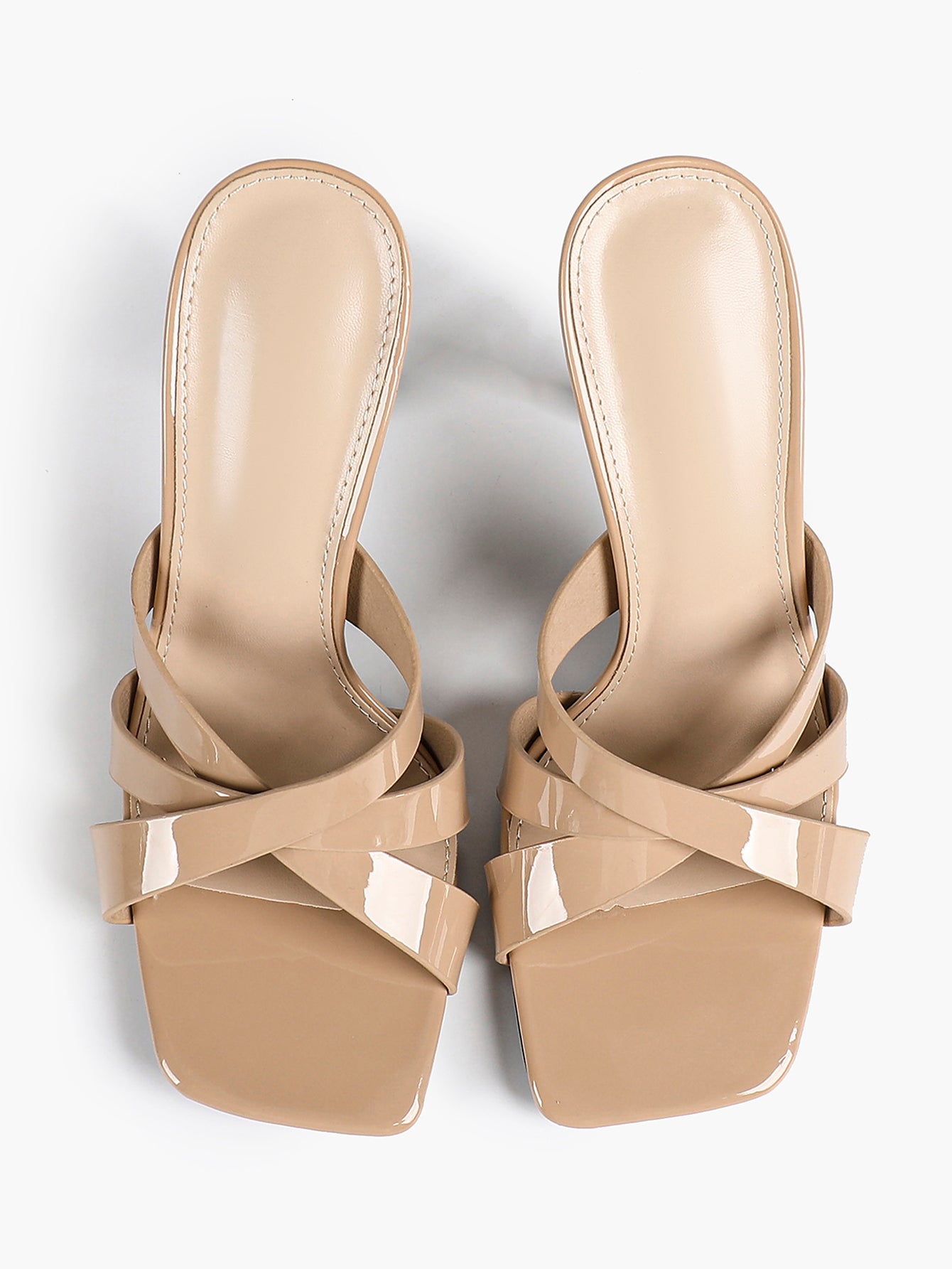 Patent Leather Crisscross Strap High Heel Mules Square Toe Slip-On Daily Wear