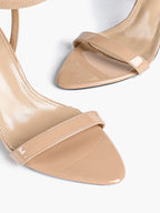 Black Leather Square Toe Ankle Strap High Heel Sandals