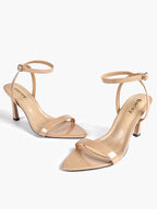 Black Leather Square Toe Ankle Strap High Heel Sandals