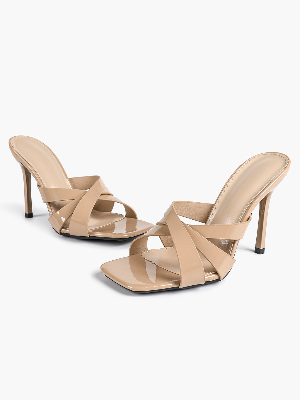 Patent Leather Crisscross Strap High Heel Mules Square Toe Slip-On Daily Wear