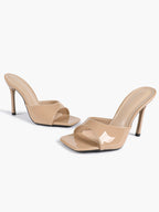 Leather Square Toe High Heel Mules Slip-On Stiletto Sandals Wedding Casual Shoes