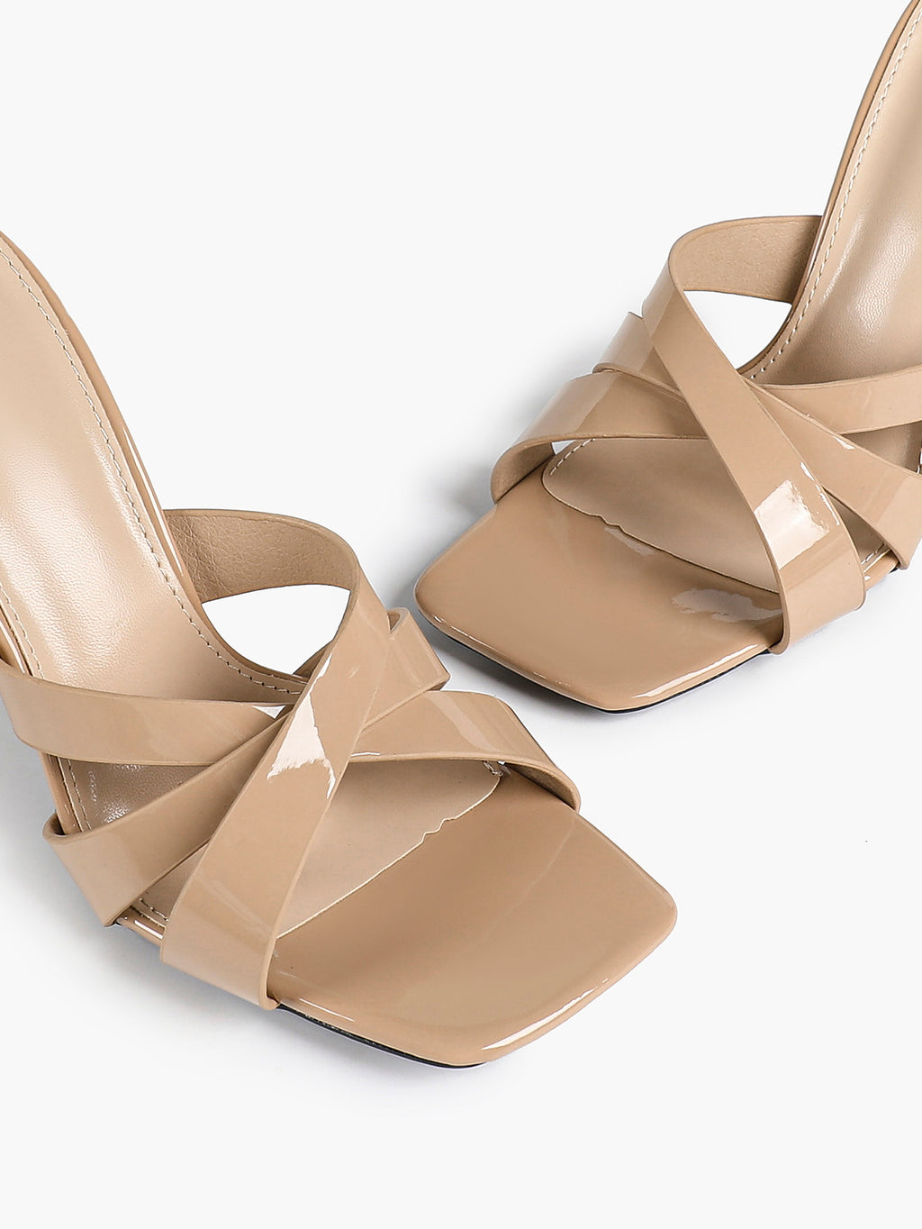 Patent Leather Crisscross Strap High Heel Mules Square Toe Slip-On Daily Wear