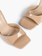 Leather Square Toe High Heel Mules Slip-On Stiletto Sandals Wedding Casual Shoes