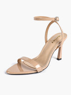 Black Leather Square Toe Ankle Strap High Heel Sandals