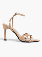 Women's Black Patent Leather Multi-Strap Ankle Strap Heeled Sandals - Summer Party Heels