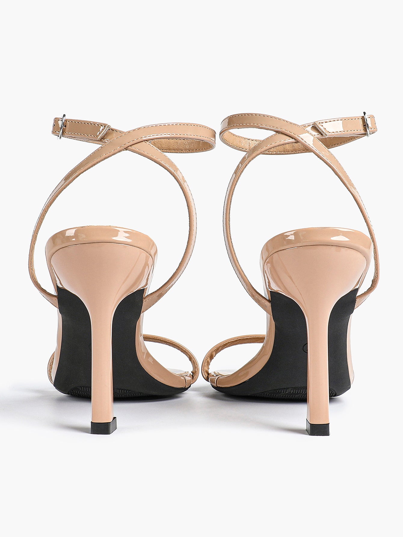 Black Leather Square Toe Ankle Strap High Heel Sandals