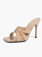 Patent Leather Crisscross Strap High Heel Mules Square Toe Slip-On Daily Wear