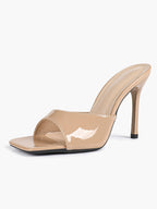 Leather Square Toe High Heel Mules Slip-On Stiletto Sandals Wedding Casual Shoes