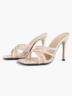 Women's strappy high-heeled sandals - elegant patent leather mesh evening high heels ISHIFIVAN