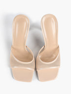 Women's Pink Mesh Panel Heel Mules Square Toe Slip-On Stiletto Sandals Party Date Shoes